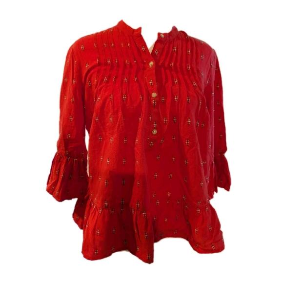 Lucky Brand Women's Size XS Red Pintuck Peplum Flutter Sleeve Top Blouse Shirt - Picture 1 of 15